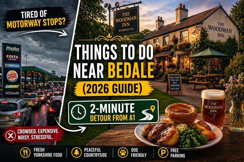 A1 motorway service alternative Bedale countryside pub stop