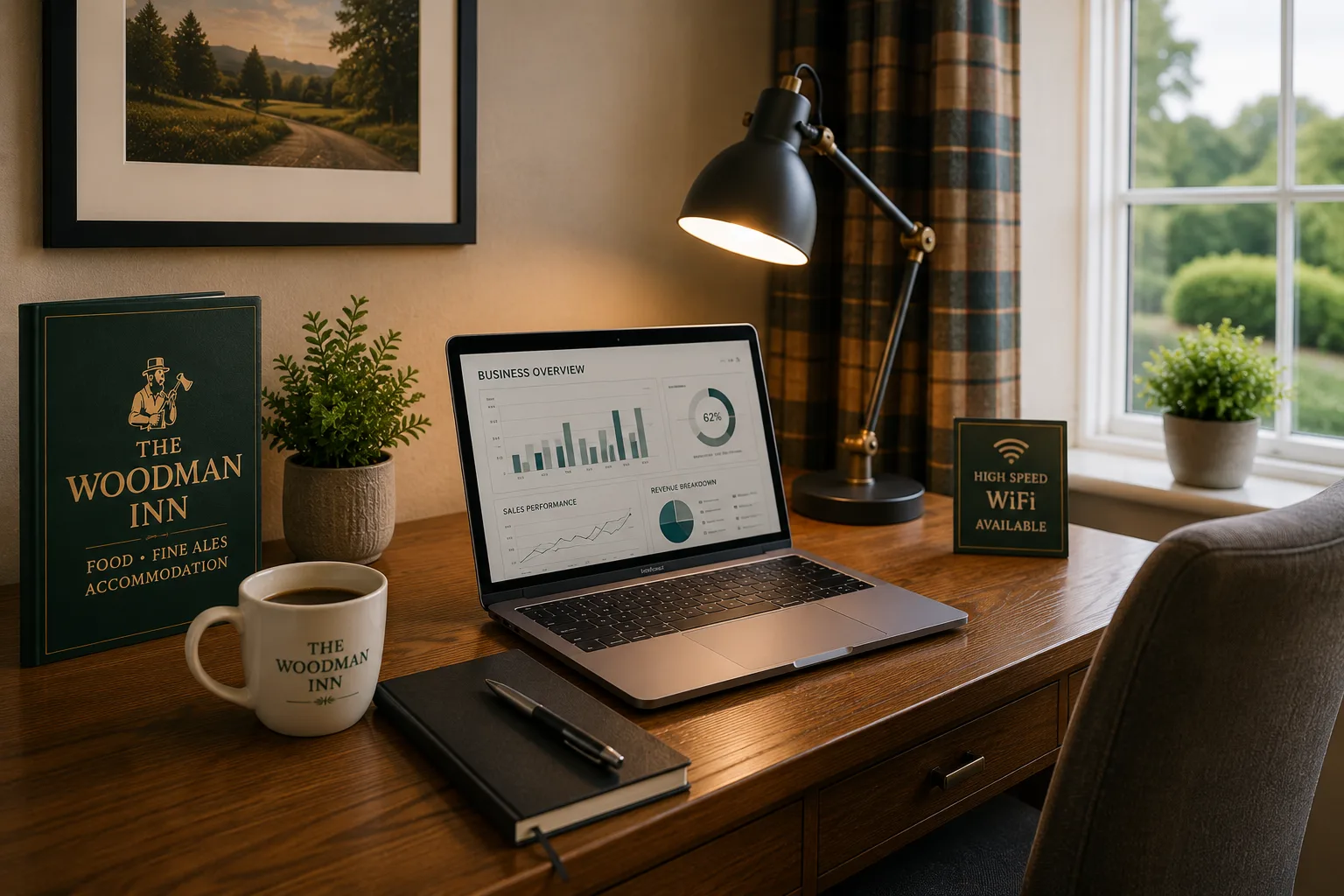 Comfortable hotel desk workspace scene