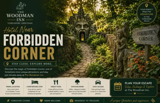 Hotel near Forbidden Corner with comfortable countryside accommodation at The Woodman Inn